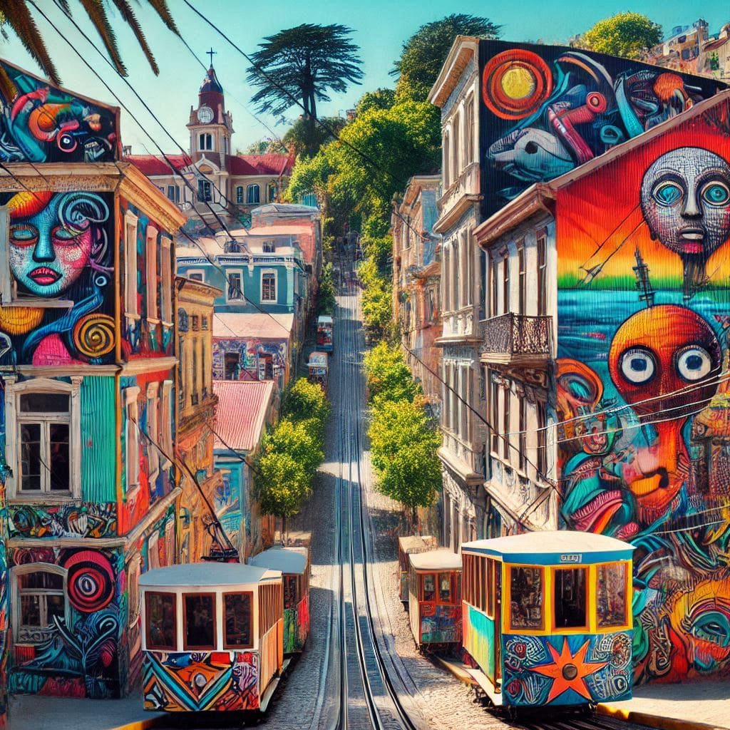 Colorful-street-art-historic-funiculars-and-a-bohemian-cityscape-in-Valparaiso-Chile