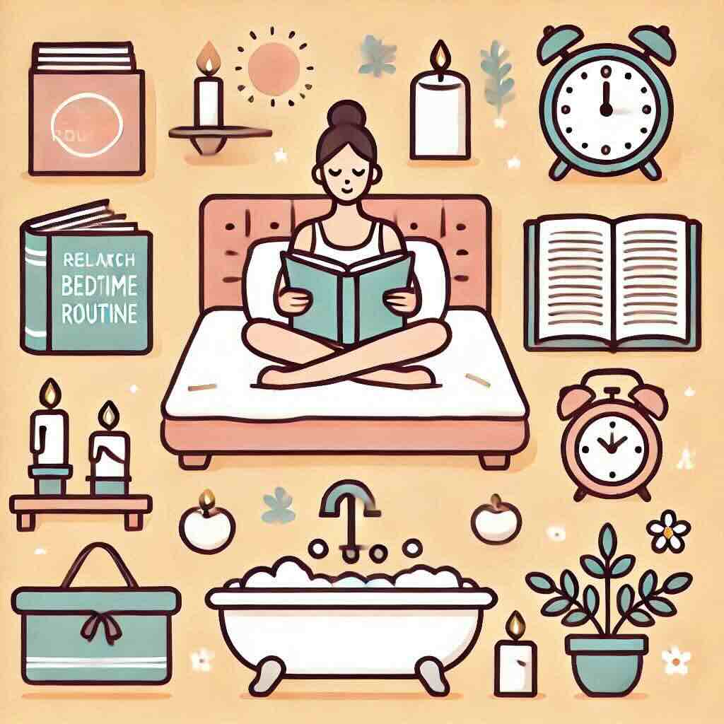 Relaxing-Bedtime-Routine_-A-person-reading-a-book-in-bed-or-a-candlelit-bath.-Icons_-Book-candle-bath